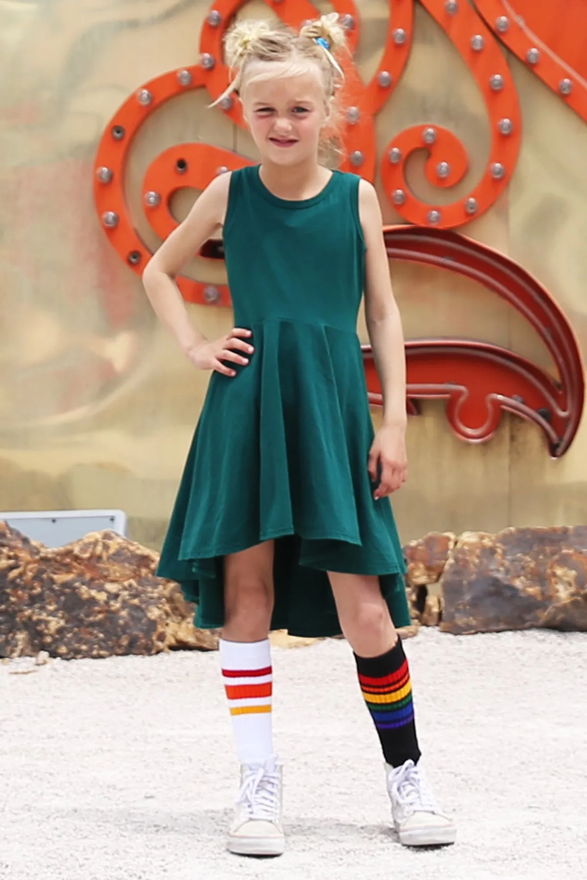 Wee Monster Solid Green Circle Girls Dress