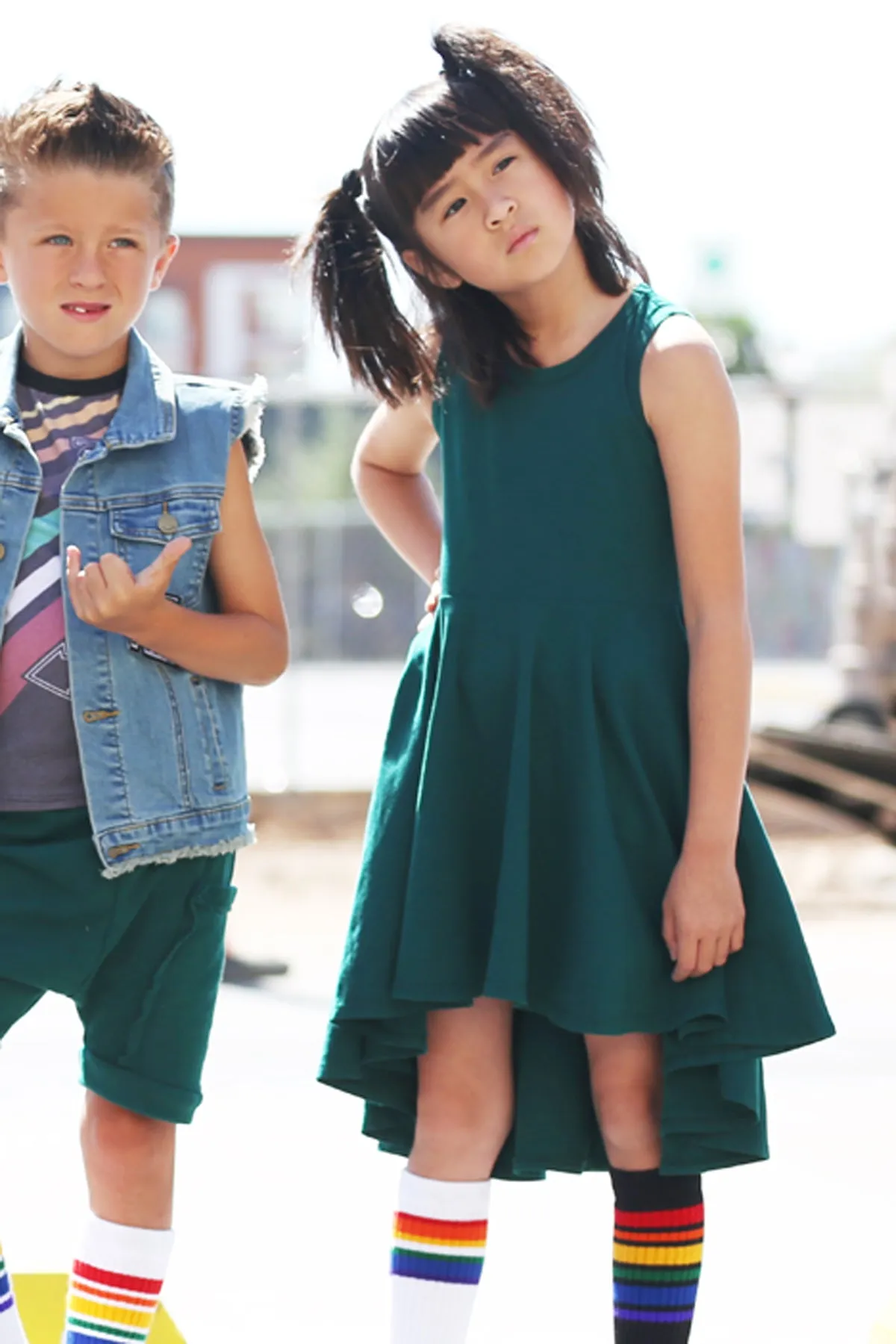 Wee Monster Solid Green Circle Girls Dress