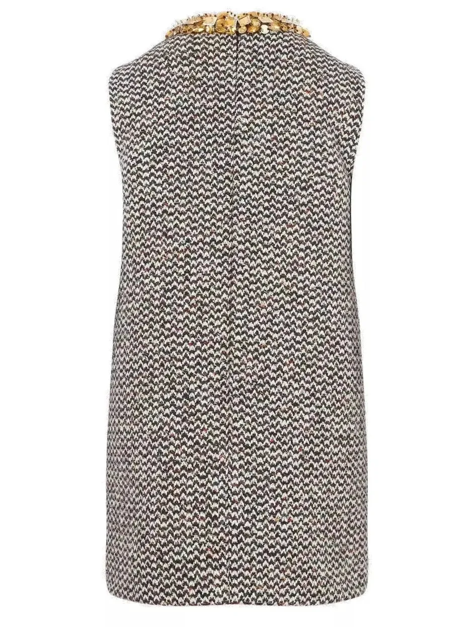 Women’s Embellished Boucle-Tweed Sleeveless Mini Dress