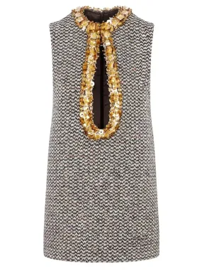 Women’s Embellished Boucle-Tweed Sleeveless Mini Dress