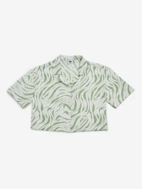 Y&F Kids Sage Marble Printed Crinkled Shirt