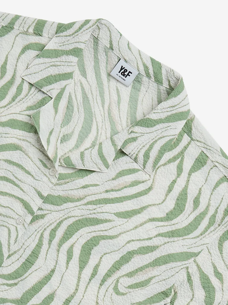 Y&F Kids Sage Marble Printed Crinkled Shirt